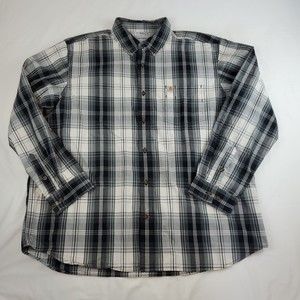 Carhartt Shirt Mens 2XL XXL Black Beige Plaid Button Down Long Sleeve